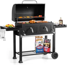 GREEN PARTY Barrel Charcoal Grill with Side Tables, 794 Square Inches Cooking Sp