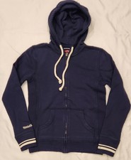 Women's Mitchell Ness Distressed Full-Zip Navy Blue Hoodie Sz Small Fitted