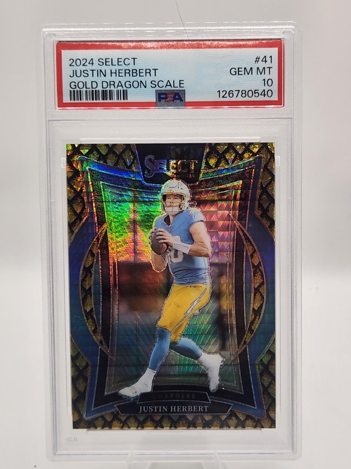 2024 Panini Select - Concourse Justin Herbert #41 Gold Dragon Scale Prizm /10