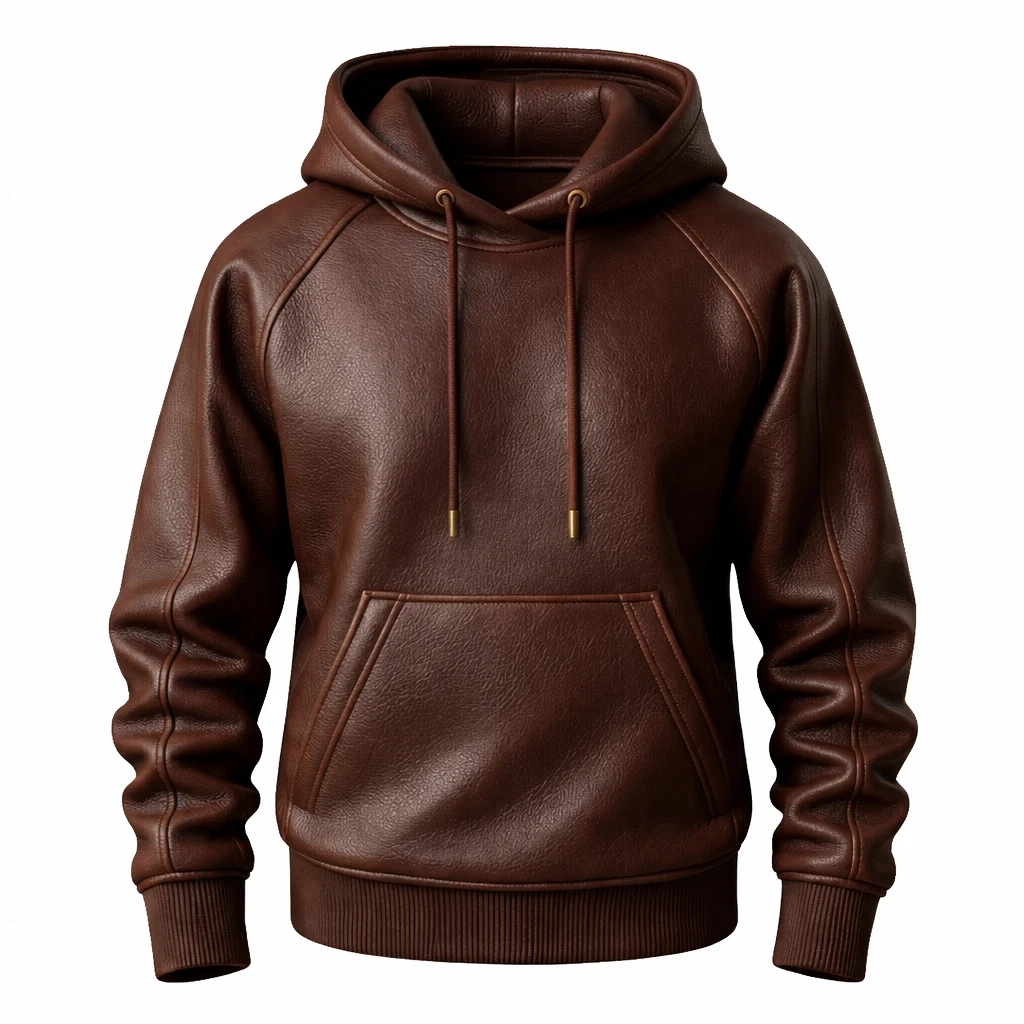 Men’s Brown Leather Hoodie Jacket Real Leather Zip Up Biker Winter Coat