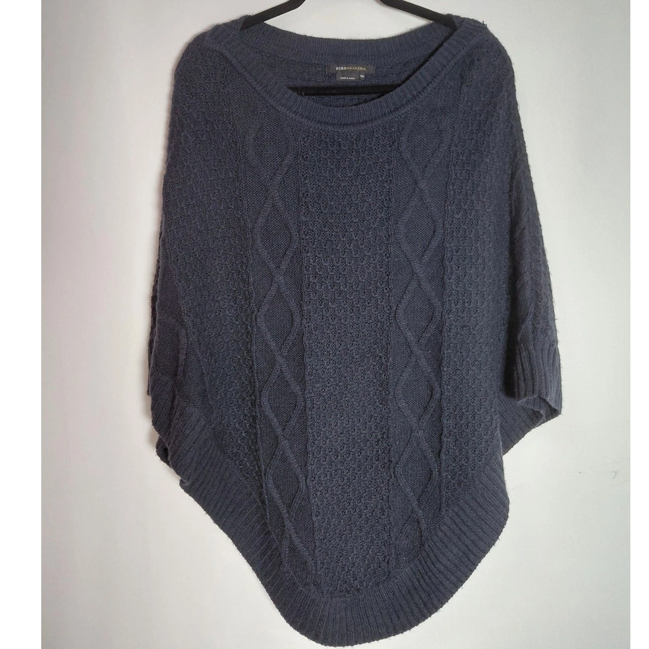 BCBGMAXAZRIA Knit Poncho Blue Solid 3/4 Sleeve Women Size S/M