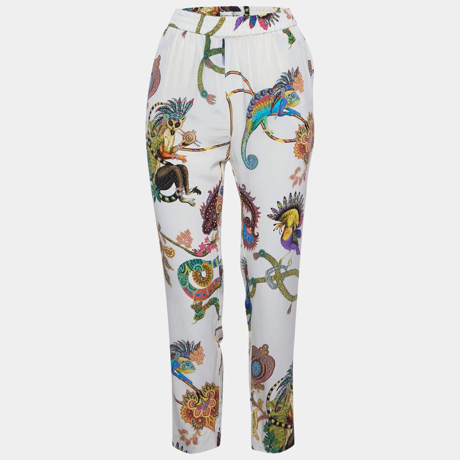 Etro White Printed Silk Capri Pants S