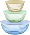 Colors Tinted (3-Pack, Full Set) Sculpted Tinted Glass Mixing Bowls with Lids, N