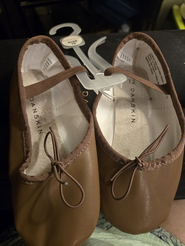 Danskin Girls Size 12 Brown Ballet Flats Dance Shoes with Elastic Strap New