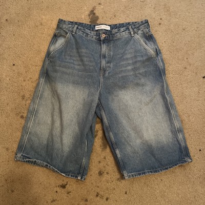 Bershka Jorts Mens 36 Super Baggy. Blue Jean Stone Wash.