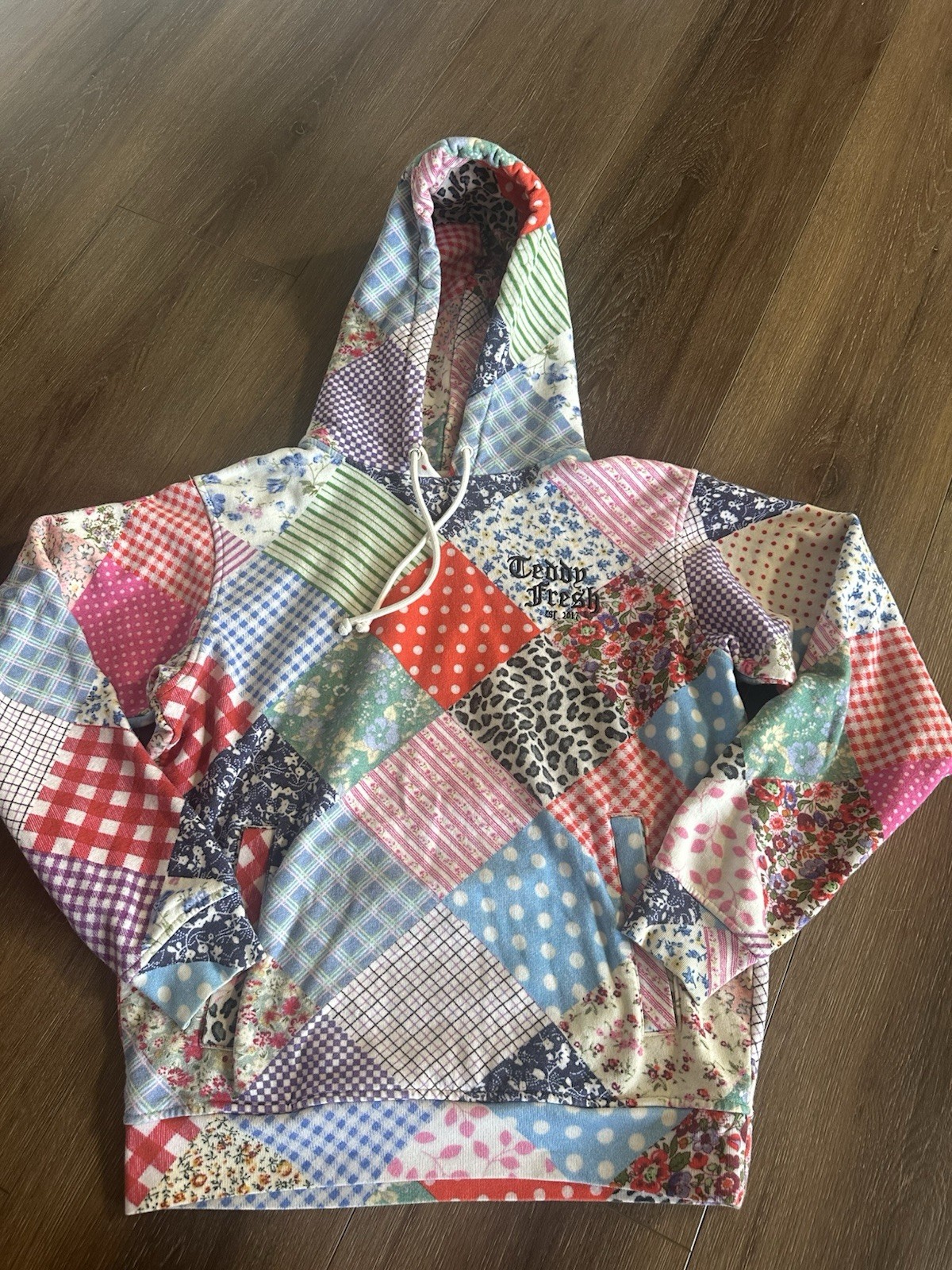 Teddy Fresh Patchwork Multicolor Knit Cotton Hood… - image 1