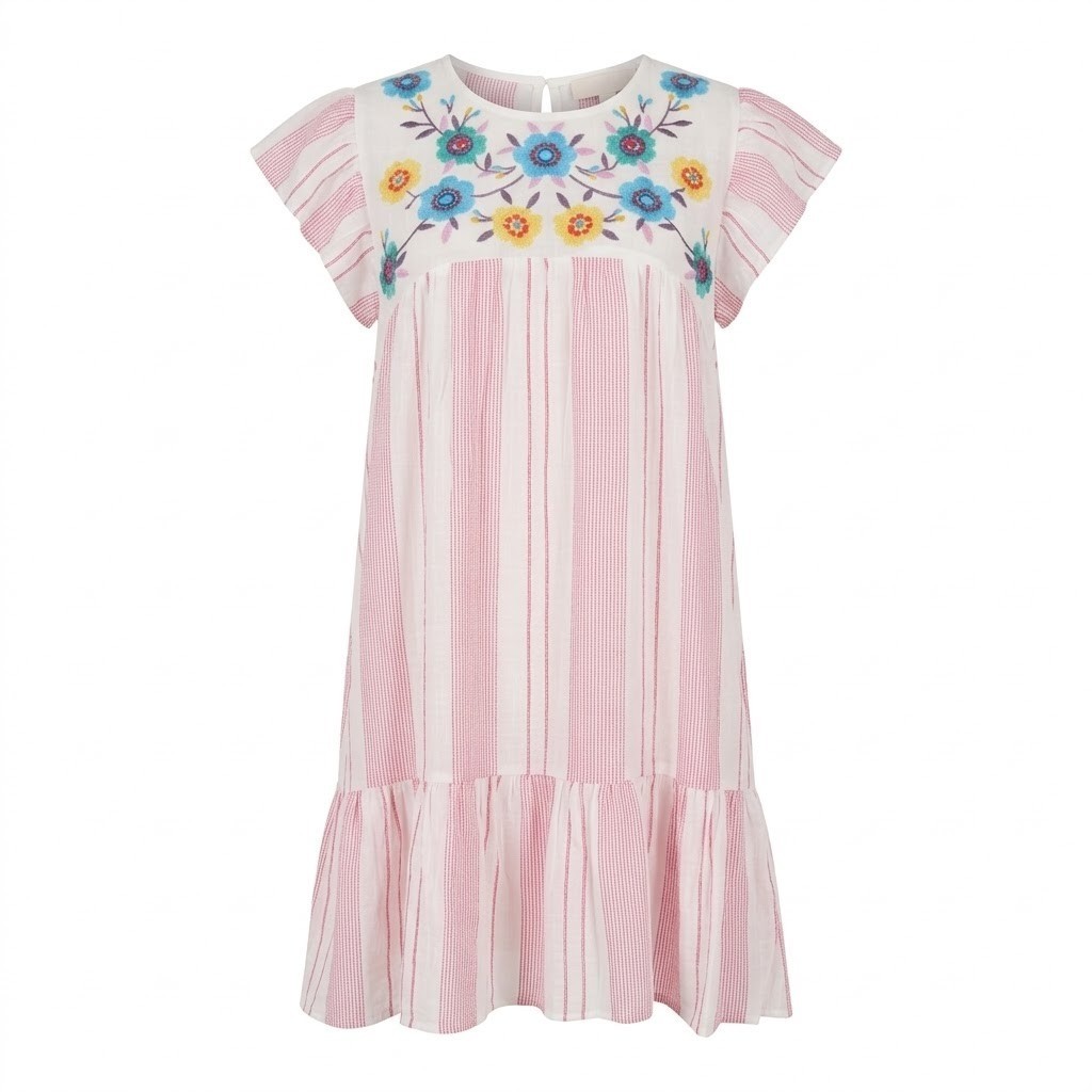 NEW Anthropologie Blu Pepper Women's LARGE Embroidered Floral Striped Dress  Pink | eBay