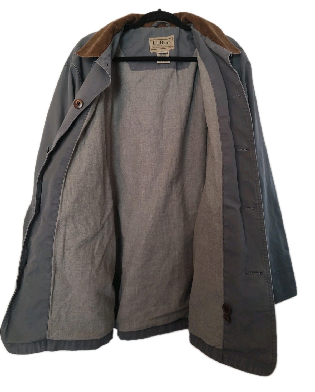 L. L.  L L Bean Men's Original Field Coat Jacket Grey Corduroy Collar Buttons M image 10