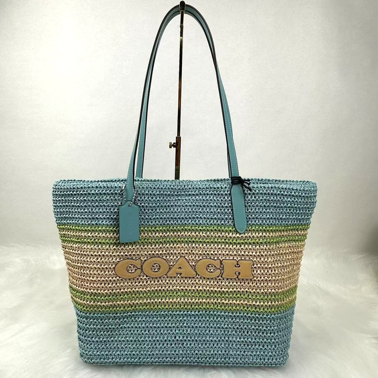 COACH City Tote Bag Straw Light Turquoise Multi CBG87 New With Tags