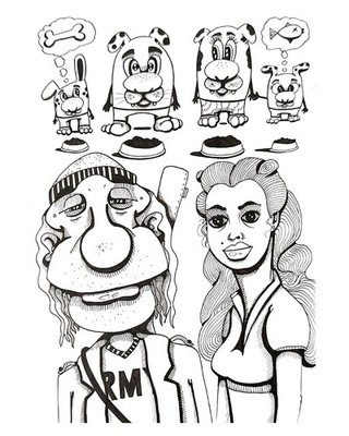 Weird Ink Sketches #12 - 10x7'' Hand-Drawn Quirky Character & Dog Art