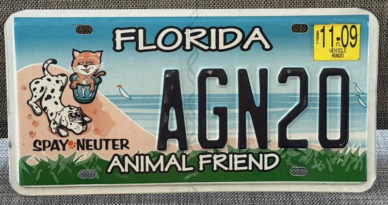 Florida Animal Friend Dogs Cats Pets Spay Neuter License Plate AGN20