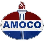 VINTAGE AMOCO GASOLINE PORCELAIN SIGN SERVICE STATION AMERICAN OIL TORCH GAS