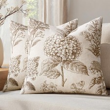 Set of 2 Decorative Floral Neutral Pillow Covers 18x18 Inch Light Brown Hydra...
