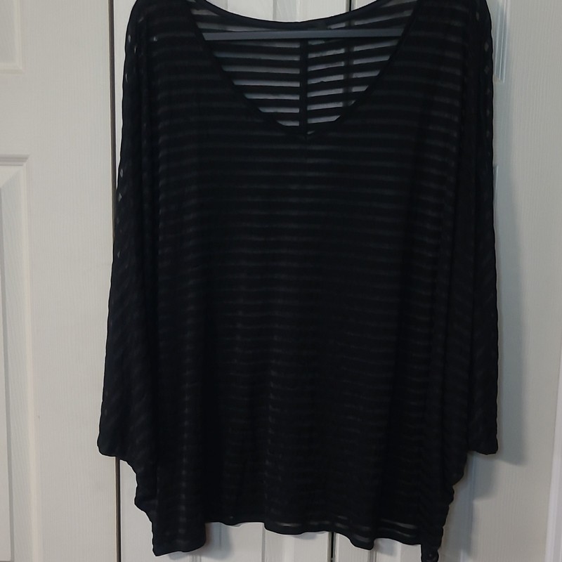 Lane Bryant Black Sheer Striped V-Neck Kimono/ Batwing Sleeve Top Plus 26