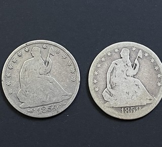 Seated Liberty Half Dollars ( 2 ) Circulated 1854 O with Arrows & 1858 Philly