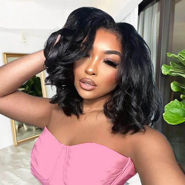 13x4 Wave Wig Black Bob Wave Lace Front Human Hair Wigs  display picture 1