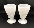 Set of 2 Vintage Hazel-Atlas Starlite Milk Glass Footed Iced Tea Goblets 5 ½”