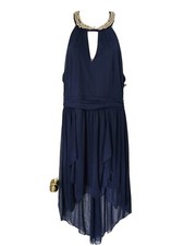 B.SMRT Dress Size 15 high low tulle dark blue beaded Sleeveless