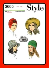 HAT Pattern 4 Styles Turban Bucket Cap Large Beret Style 3665 Vtg 1972 One Size