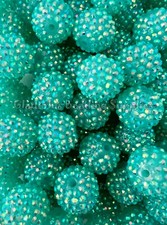 10 Pcs 20mm Light Blue, Rhinestone Acrylic Beads - Bubblegum Beads