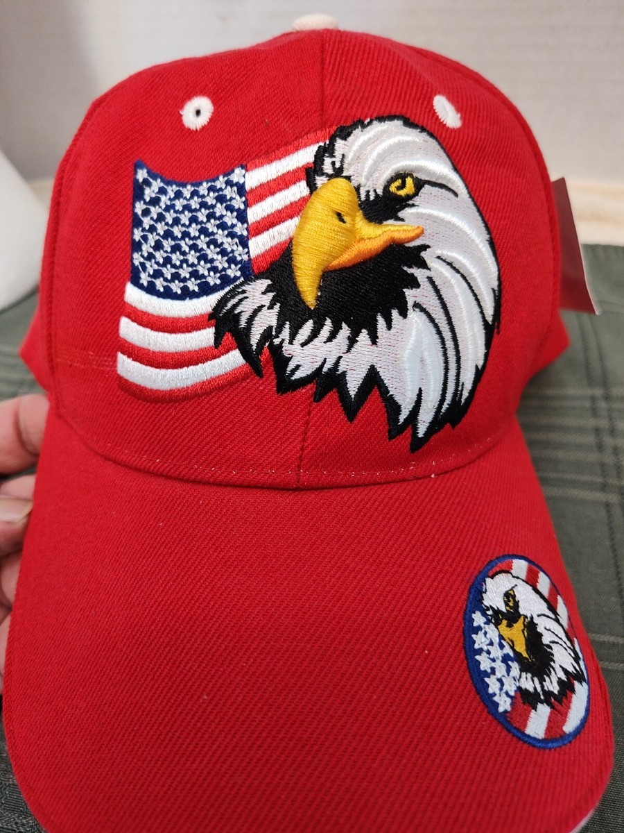 RED USA American Flag Eagle Embroidered Patriotic Ball Cap  display picture 3