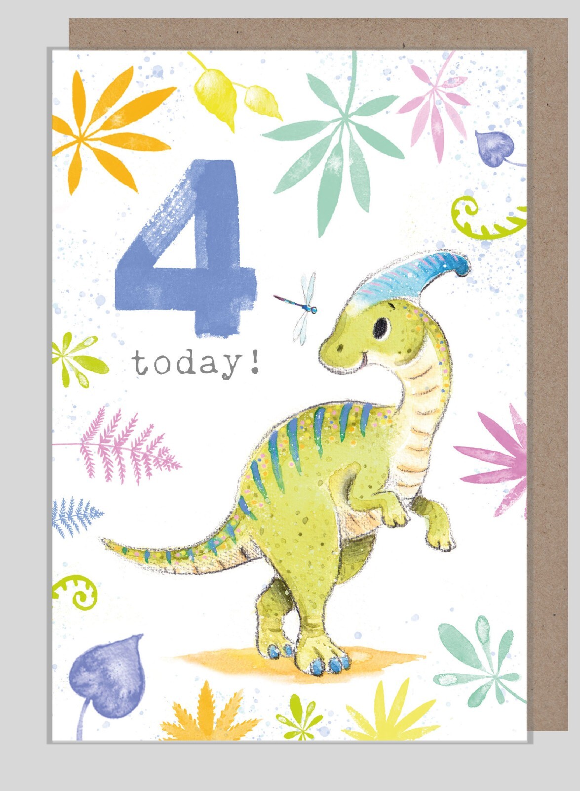 4th Birthday Card Parasauralophus – Dinosaur Age 4 Illustrated Greeting Card