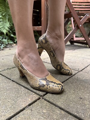Vintage 50s/60s Python Snake Skin Heels Italian Made Leather Slip