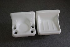 ACP Flat-Back Glossy White Ceramic Soap Dish  Toothbrush Holder Bathroom Set