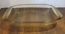 Plato para hornear vintage Dynaware PyrORey amarillo ámbar claro vidrio 10,5 x 6 pulgadas raro