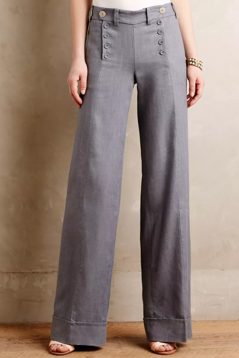 NEW Anthropologie Tailored Sailor Wide-Legs Pants by Elevenses, Gray, Sz  0-2P-10