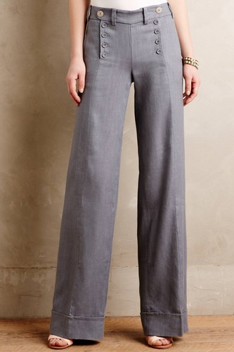 NEW Anthropologie Tailored Sailor Wide-Legs Pants by Elevenses, Gray, Sz 0-2P-10