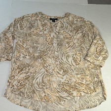 Nine West Jeans Gisella 3/4 Roll Sleeve Multicolor Viscose Hi/Lo Top Missy Sz L