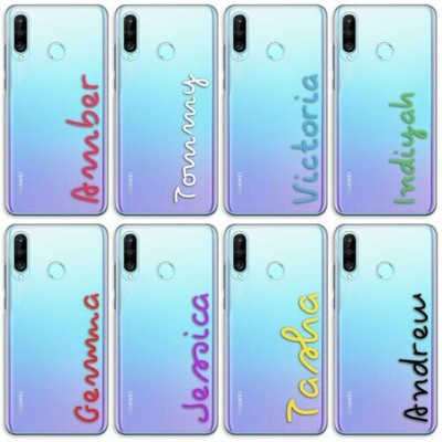 Personalised Initial Phone Case For Huawei P40/P30 Pink Name Clear Hard Cover