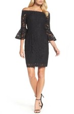 $369 Adrianna Papell Women'S Black Lace Off-Shoulder Bell Sleeve Sheath Dress 2