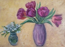 tulips original oil painting, snowdrops  oil painting, spring flowers wall art
