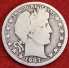 1907-D Barber Half Dollar 90% Silver Coin Circulated BH521 B1