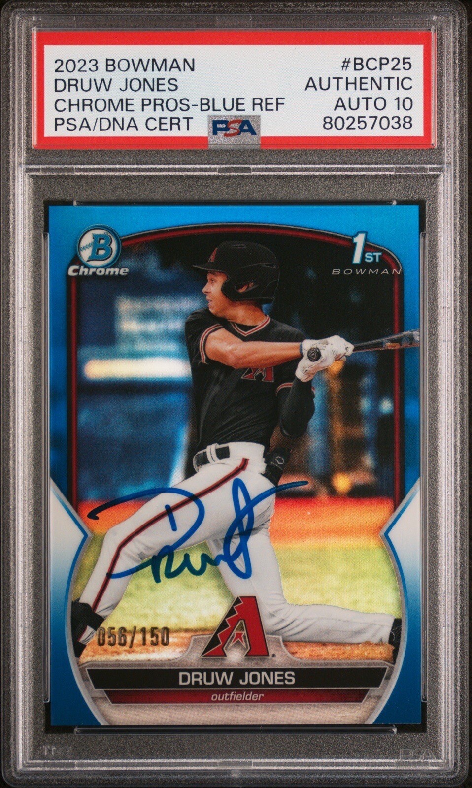2023 Bowman Chrome Blue Refractor /150 Druw Jones 1st Signed PSA 10 Auto