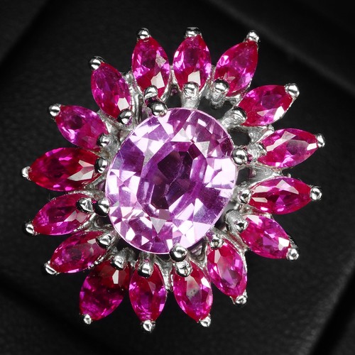 Radiant Lavender Pink Sapphire 3.70Ct 925 Sterling Silver Handmade Floral Rings