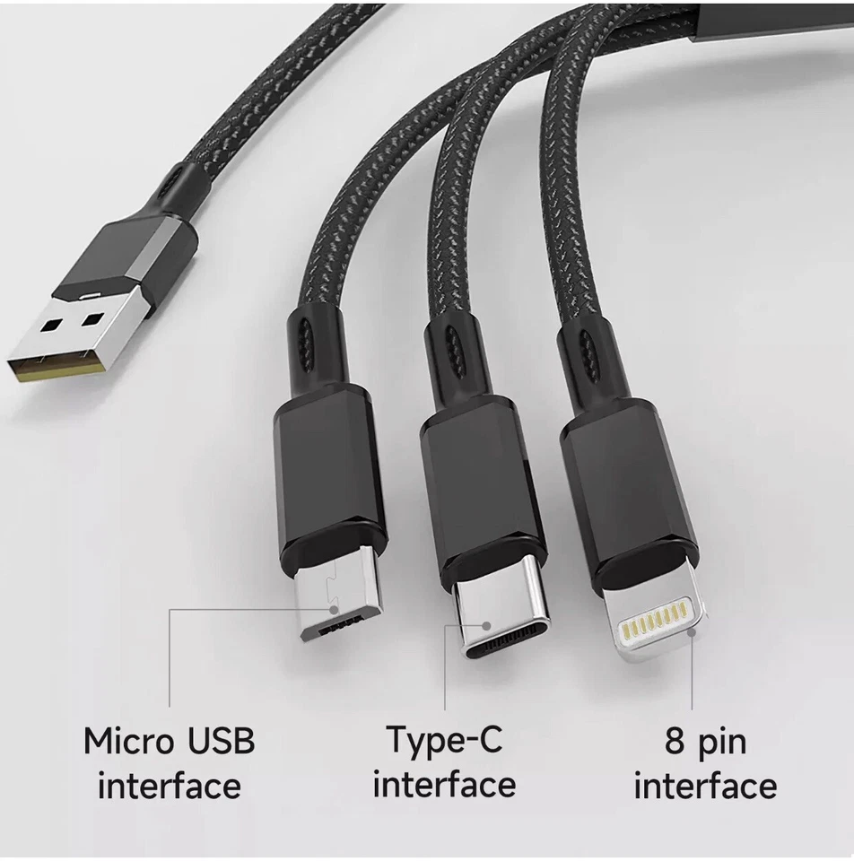1 New  3 In 1 Micro USB Charging Type-C  Fast Charging Charger Cable for iPhone - Image 3 of 4