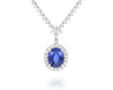 EXTRA LARGE 10.28CT DIAMOND & AAA SAPPHIRE 18KT WHITE GOLD HALO TENNIS NECKLACE