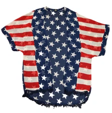 Cejon American Flag Stars Stripes Open Kimono Poncho Swim Cover OSFM