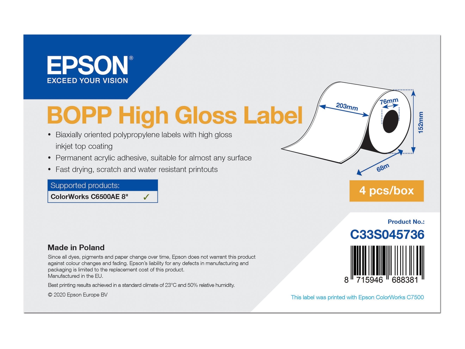 Epson C33S045736 Polipropilene (PP) Ad inchiostro Acrilico C33S045736