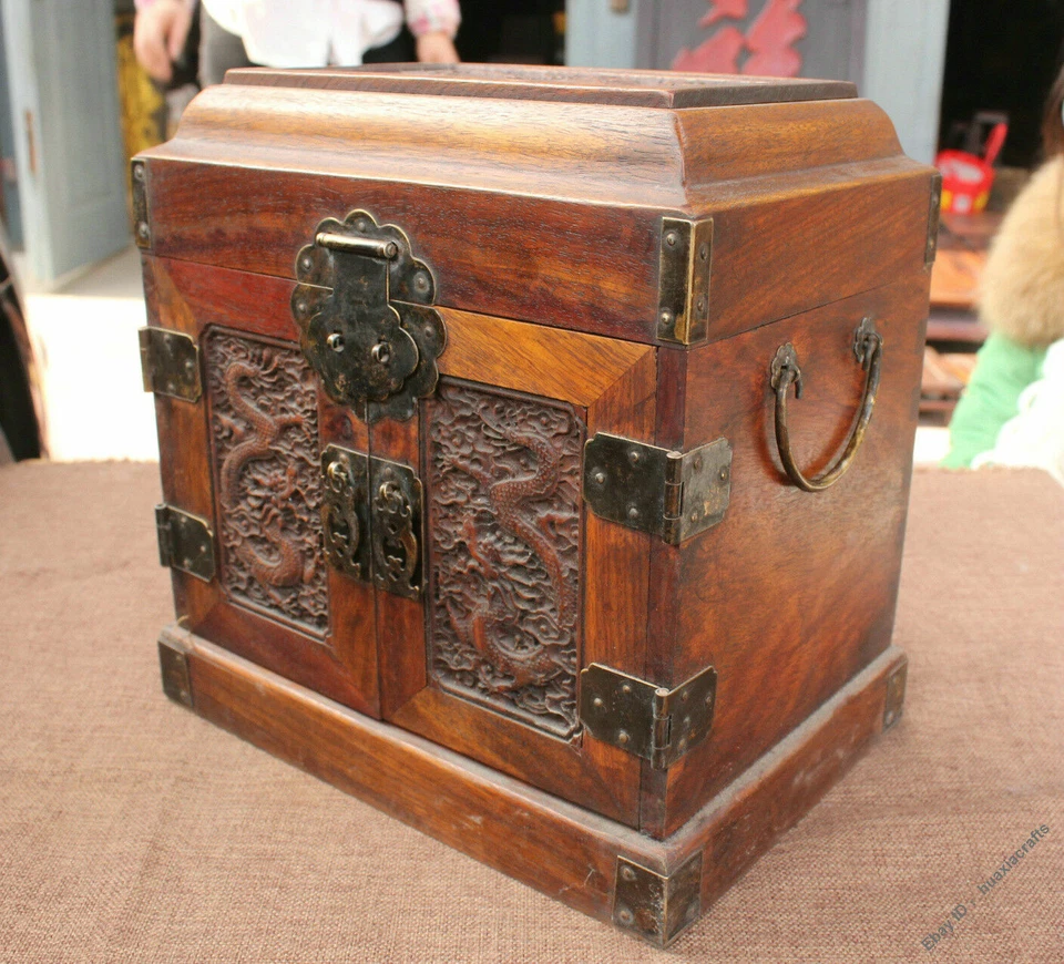 10.8" Collection China Dynasty Old Wood Handmade Dragon Cabinet Box Boxes Drawer - Image 4 of 4