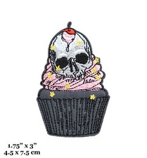 Skull Cupcake Halloween Food Black Skeleton Punk Embroidered Iron On Patch