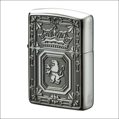 Zippo Armor Case Lion Crown Silver Deep Etching Brass Oil