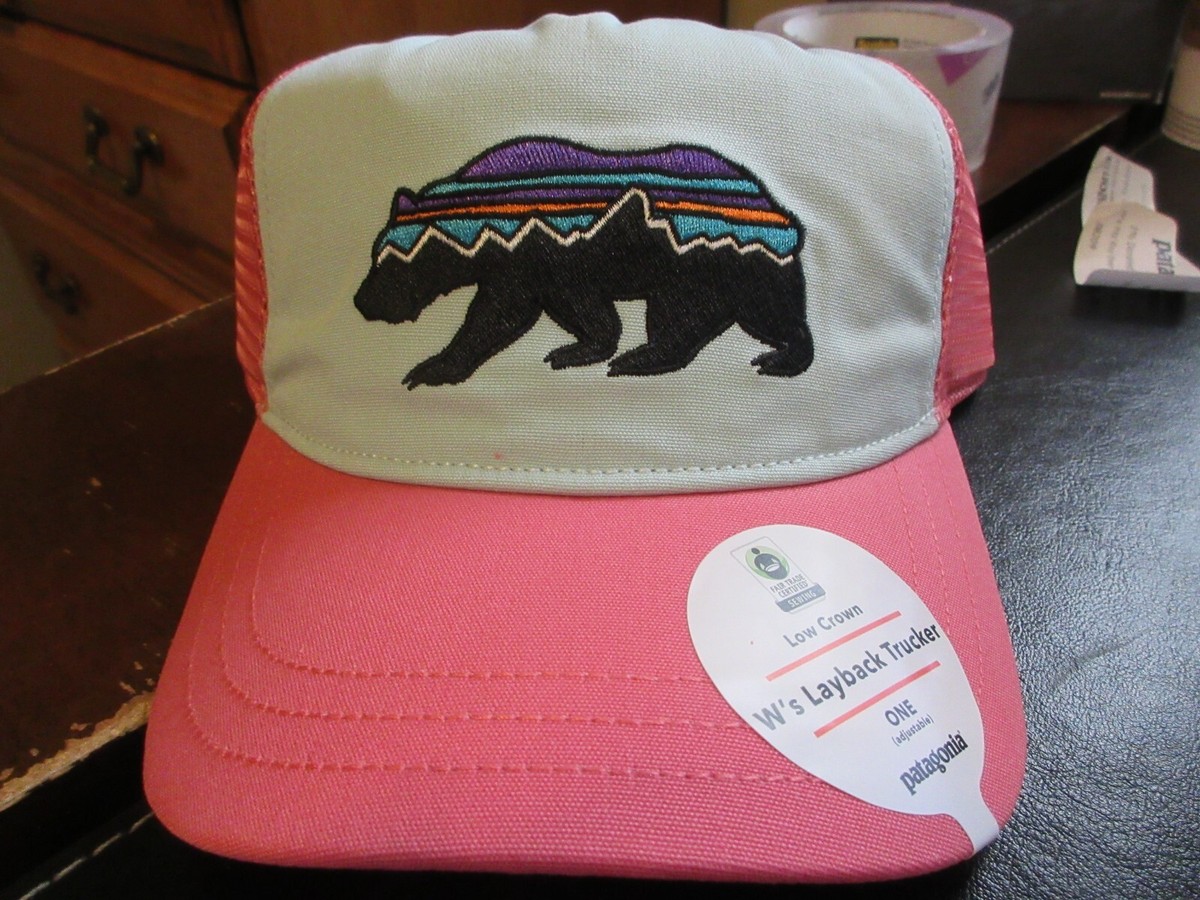 Womens New Patagonia Fitz Roy Bear Layback Low Crown Trucker Hat Atoll Blue