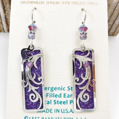 Orecchini Lunghi A Goccia Adajio - Colonna Floreale Viola E Teal Su Argento (Fatti A Mano USA) - Foto 2