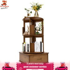 Rotating Bookshelf Storage Table Swivel Bookcase Side Table with Rolling Wheels