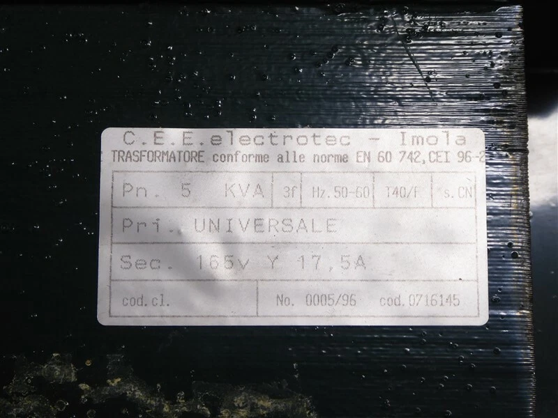 USADO 5.0 kVA C.E.E electrotec - Imola 0716145 Transformador 3Ph 50/60Hz Foto 3 de 4