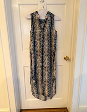 Marie Oliver Womens XXS 100% Silk Abstract Print Sleeveless Midi Shift Dress